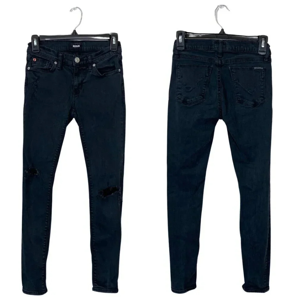 Hudson Womens 25 Krista Low-Rise Super Skinny Ankle Distressed Denim Jeans Black
